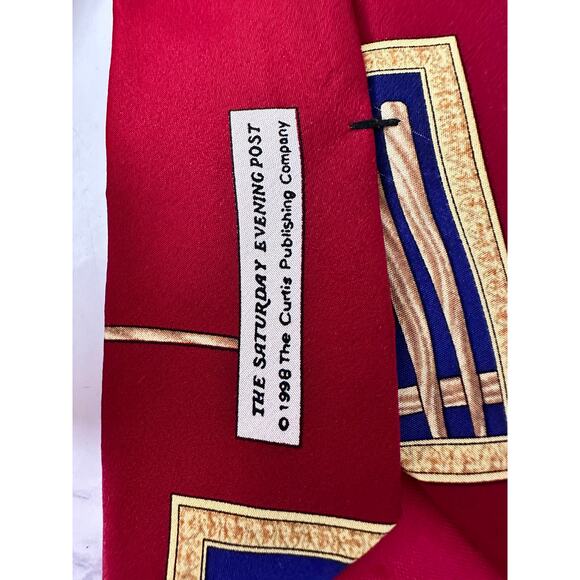 Vtg Baseball Tie Saturday Evening Post 100% Silk Red Pattern Fan Mens 90s Bat - Picture 3 of 5